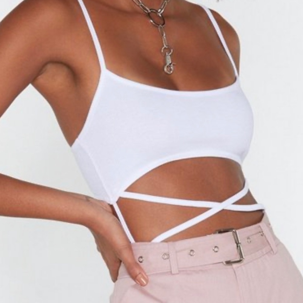 Nasty Gal white strappy cutout bodysuit